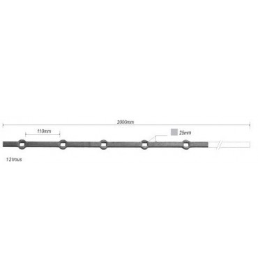 Barre LISSE TROU RENFLE CARRE Longueur 2000 Section 25x25 Passage CARRE ACIER FER FORGE Ref TR3-25L