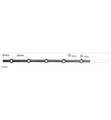 Barre LISSE TROU RENFLE CARRE Longueur 2000 Section 16x16 Passage CARRE ACIER FER FORGE TR1-16L