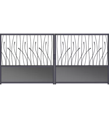 Portail fer forgé prêt à poser 2 battants à motoriser de 3m à 4m EVA3000-1600-B