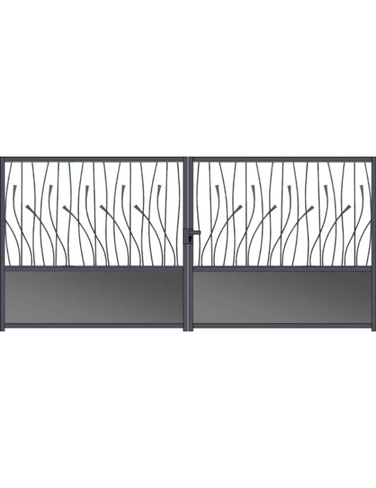 Portail fer forgé prêt à poser 2 battants avec serrure de 3m à 4m EVA3000-1600S-B