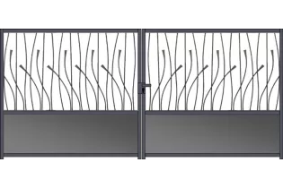 Portail fer forgé prêt à poser 2 battants avec serrure de 3m à 4m EVA3000-1600S-B
