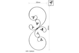 pièce élément ferronnier serrurier VOLUTE DECORATIVE LISSE FEUILLE 860x350 Section 12x6 ACIER FER FORGE Ref: PAN1