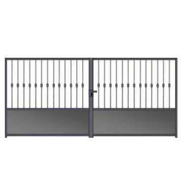 Portail fer forgé prêt à poser 2 battants avec serrure de 3m à 4m SPH-1600S-B