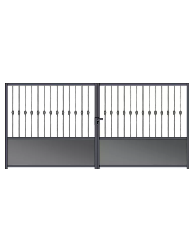 Portail fer forgé prêt à poser 2 battants avec serrure de 3m à 4m SPH-1600S-B