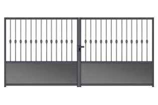 Portail fer forgé prêt à poser 2 battants avec serrure de 3m à 4m SPH-1600S-B
