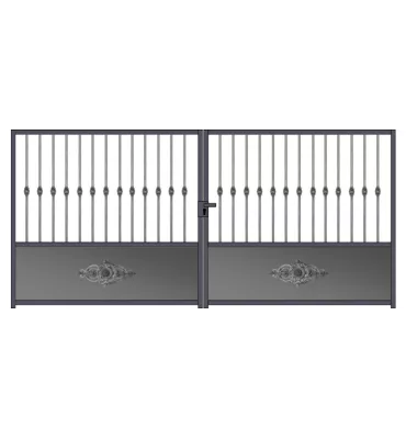 Portail fer forgé prêt à poser 2 battants avec serrure de 3m à 4m SPHP-1600S-B