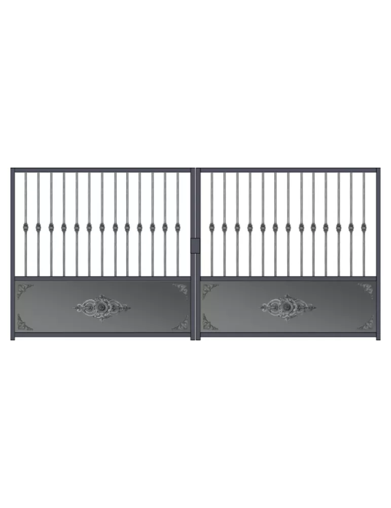Portail fer forgé prêt à poser 2 battants à motoriser de 3m à 4m SPHPA-1600-B