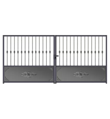 Portail fer forgé prêt à poser 2 battants avec serrure de 3m à 4m SPHPA-1600S-B