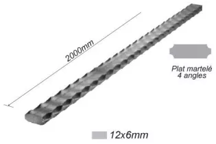 pièce élément ferronnier serrurier Barre MARTELE PLAT Longueur 2000 Section 12x6 ACIER Ref: PM12X6-2000