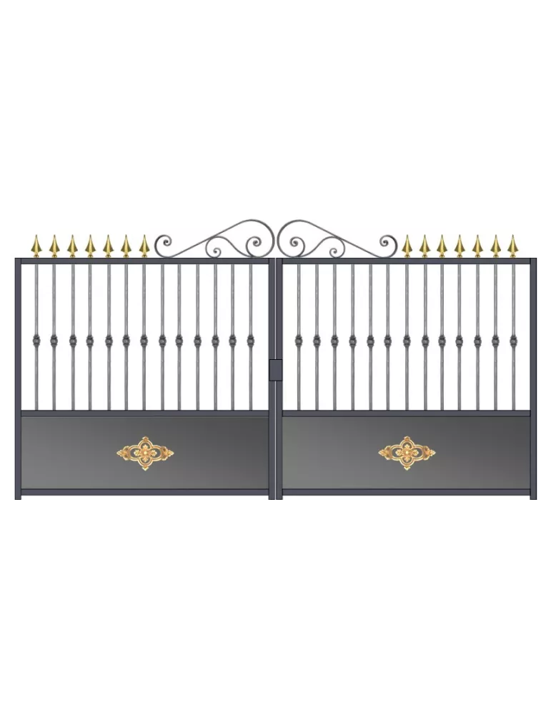 Portail fer forgé prêt à poser 2 battants à motoriser de 3m à 4m PL-1600-B