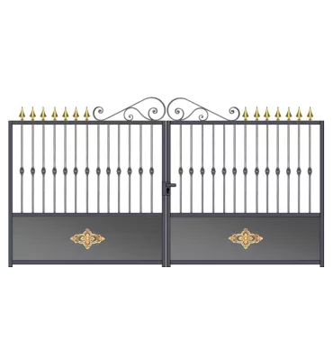 Portail fer forgé prêt à poser 2 battants avec serrure de 3m à 4m PL-1600S-B