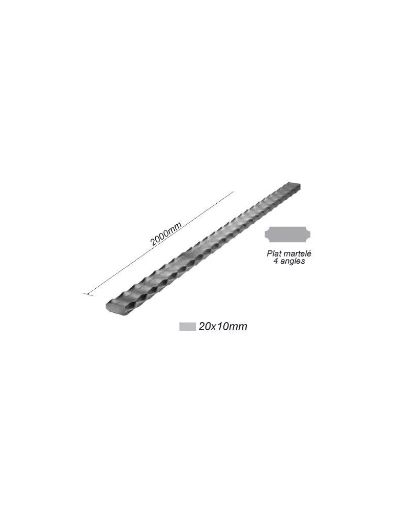 pièce élément ferronnier serrurier Barre MARTELE PLAT Longueur 2000 Section 20x10 ACIER Ref: PM20X10-2000