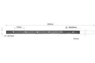 Barre poinçonnée LISSE PLAT Longueur 2000 Section 40x10 Passage CARRE ACIER Ref: TR7-20