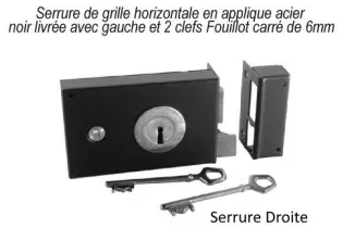 Serrure horizontale en applique droite carré de 6mm ACIER Ref: F66.345
