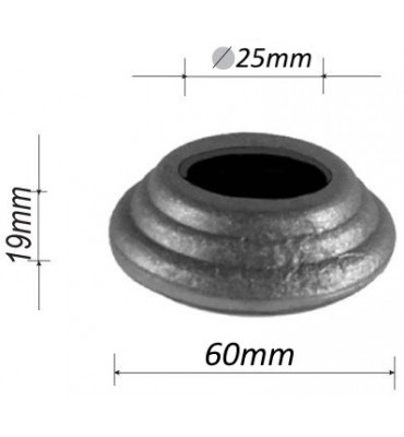 Cache de fixation pour barreau ROND Diamètre 60 Hauteur 19 Passage 25 ACIER FER FORGE Ref:P60-25