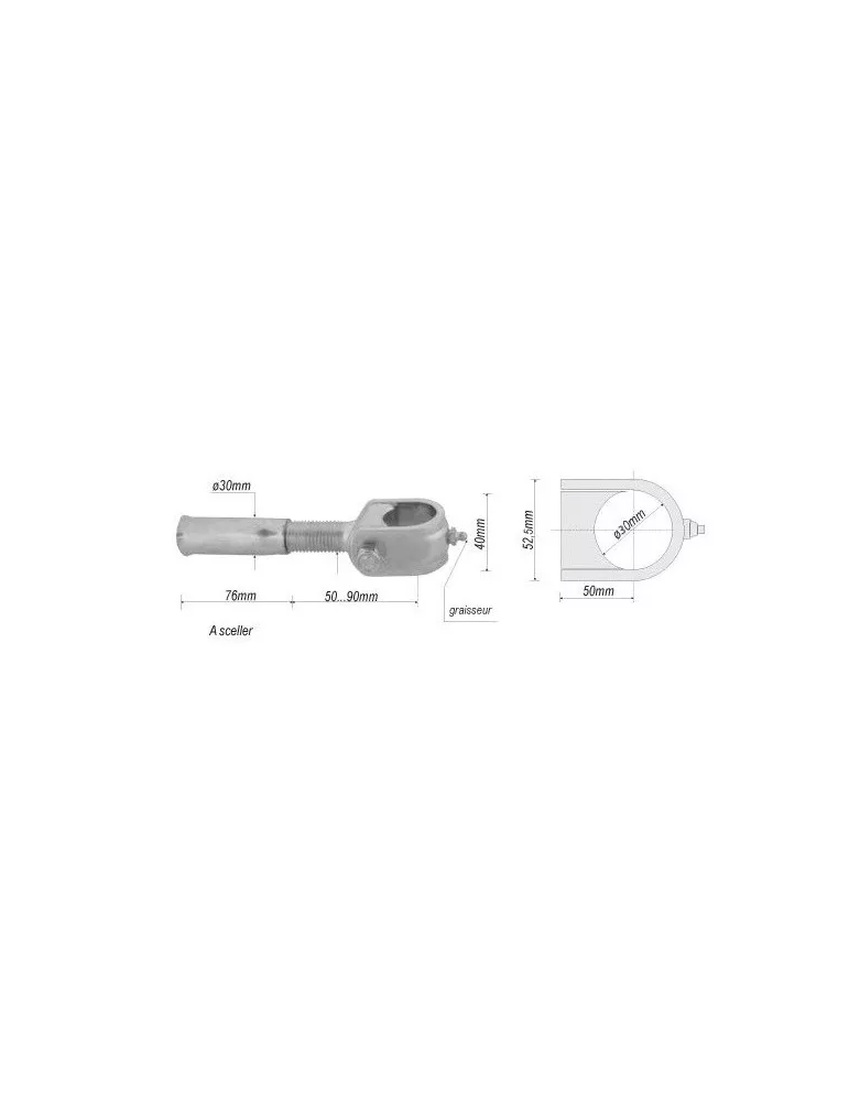 Gond réglable 90 x 40 Diamètre 30 ACIER Ref: F66.223