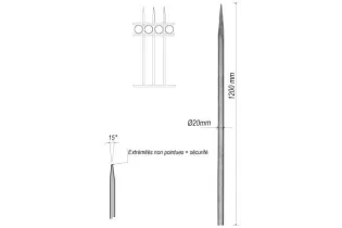 pièce élément ferronnier serrurier Barreau appointé ROND Longueur 1200 Diamètre 20 ACIER FER FORGE Ref: 1RL20-1200