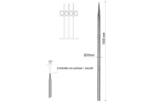 pièce élément ferronnier serrurier Barreau appointé ROND Longueur 1500 Diamètre 20 ACIER FER FORGE Ref: 1RL20-1500