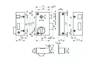Serrure verticale en applique droite carré de 7mm ACIER Ref: F66.343 F66.343