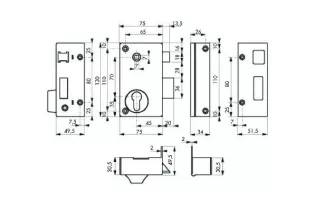 Plan Serrure verticale en applique gauche carré de 7mm ACIER Ref: F66.344