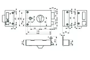 Serrure de grille droite pour portail en fer forge ACIER Ref: F66.341 F66.341