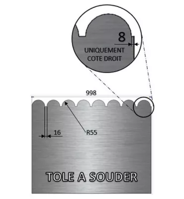 Tôle en acier brut festonnée 1240 mm x 998 mm - Ref A1240X998 A1240X998