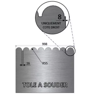 Tôle en acier brut festonnée 790 mm x 998 mm - Ref A790X998 A790X998