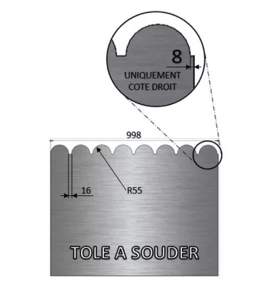 Tôle en acier brut festonnée 990 mm x 998 mm - Ref A990X998 A990X998