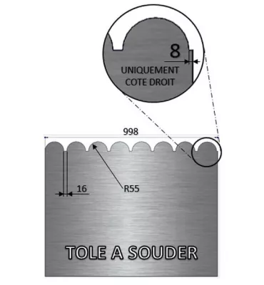 Tôle en acier électrozingué festonnée 1240 mm x 998 mm - Ref Z1240X998 Z1240X998