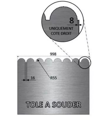 Tôle en acier électrozingué festonnée 990 mm x 998 mm - Ref Z990X998 Z990X998
