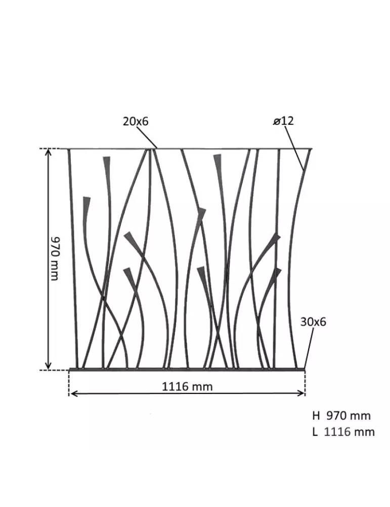 Panneau Décoratif module à plat 1116 x 970 Diamètre 12 ACIER FER FORGE LISSE Ref: BT60301010
