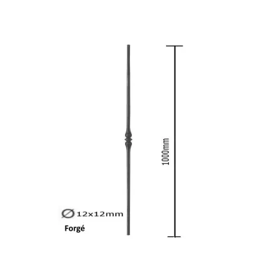 Balustre Longueur DROITE 1000 Section 12 ACIER FER FORGE Ref: BE11017-03