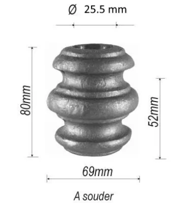 Garniture RONDE Diamètre 69 Hauteur 80 Passage 25 ACIER Ref: G6-25 G6-25