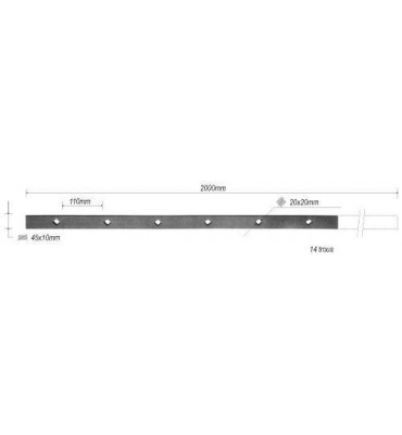Barre poinçonnée LISSE PLAT Longueur 2000 Section 45x10 Passage CARRE ACIER Ref: TR7-20-45x10