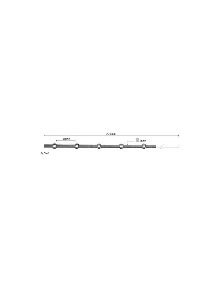 pièce élément ferronnier serrurier Barre LISSE TROU RENFLE CARRE Longueur 2000 Section 16x16 Passage CARRE ACIER FER FORGE Re...