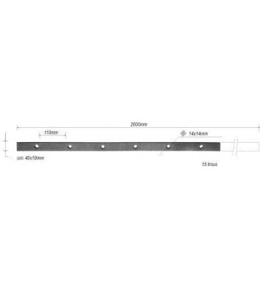 pièce élément ferronnier serrurier Barre poinçonnée LISSE PLAT Longueur 2000 Section 40x10 Passage CARRE ACIER Ref: TR7-14