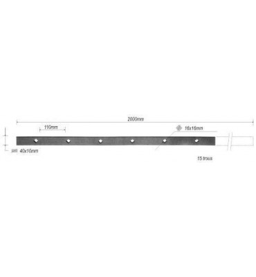 pièce élément ferronnier serrurier Barre poinçonnée LISSE PLAT Longueur 2000 Section 40x10 Passage CARRE ACIER Ref: TR7-16