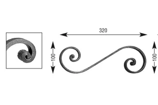 pièce élément ferronnier serrurier VOLUTE en S LISSE NOYAU 320x100 Section 14x6 ACIER FER FORGE Ref: V102L14X6