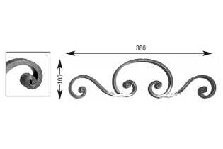 pièce élément ferronnier serrurier VOLUTE LISSE NOYAU 380x100 Section 14x6 ACIER FER FORGE Ref: V104L14X6