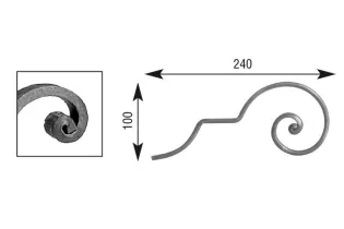 pièce élément ferronnier serrurier VOLUTE LISSE NOYAU 240x100 Section 14x6 ACIER FER FORGE Ref: V114L14X6