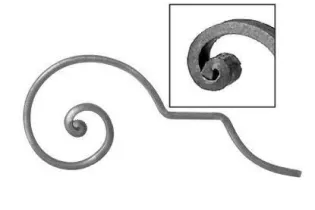 pièce élément ferronnier serrurier VOLUTE LISSE NOYAU 240x100 Section 14x6 ACIER FER FORGE Ref: V114L14X6