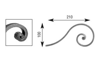 pièce élément ferronnier serrurier VOLUTE LISSE NOYAU 210x100 Section 14x6 ACIER FER FORGE Ref: V115L14X6
