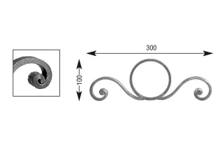 pièce élément ferronnier serrurier VOLUTE LISSE NOYAU 300x100 Section 14x6 ACIER FER FORGE Ref: V116L14X6