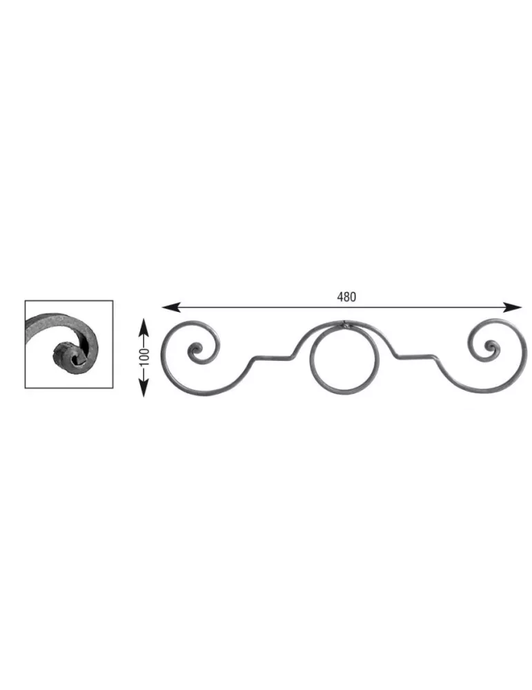 pièce élément ferronnier serrurier VOLUTE LISSE NOYAU 480x100 Section 14x6 ACIER FER FORGE Ref: V118L14X6