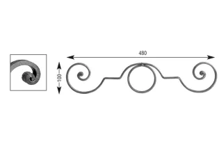 pièce élément ferronnier serrurier VOLUTE LISSE NOYAU 480x100 Section 14x6 ACIER FER FORGE Ref: V118L14X6