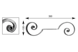 VOLUTE en S LISSE A NOYAU 360x100 Section 20x6 ACIER FER FORGE Ref: V201L20X6