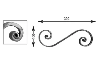 pièce élément ferronnier serrurier VOLUTE en S LISSE NOYAU 320x100 Section 20x6 ACIER FER FORGE Ref: V202L20X6