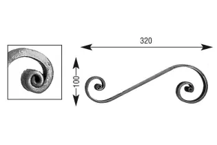 pièce élément ferronnier serrurier VOLUTE en S LISSE NOYAU 320x100 Section 20x6 ACIER FER FORGE Ref: V203L20X6