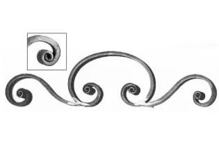 pièce élément ferronnier serrurier VOLUTE MARTELE NOYAU 380x100 Section 14x6 ACIER FER FORGE Ref: V204M14X6