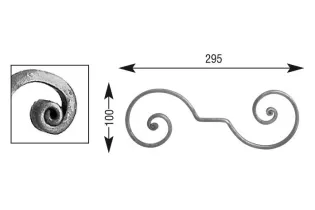 VOLUTE en S LISSE A NOYAU 295x100 Section 14x6 ACIER FER FORGE Ref: V210L14X6